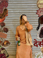 Terracotta Brown Viscose Long Kurta for Women – Traditional Embroidered Style
