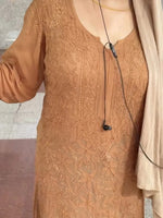 Terracotta Brown Viscose Long Kurta for Women – Traditional Embroidered Style