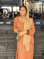 Terracotta Brown Viscose Long Kurta for Women – Traditional Embroidered Style