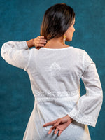 White Dobby Cotton Short Frock / Kurti with Embroidery